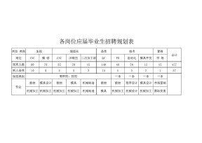 公司各岗位应届毕业生招聘规划表
