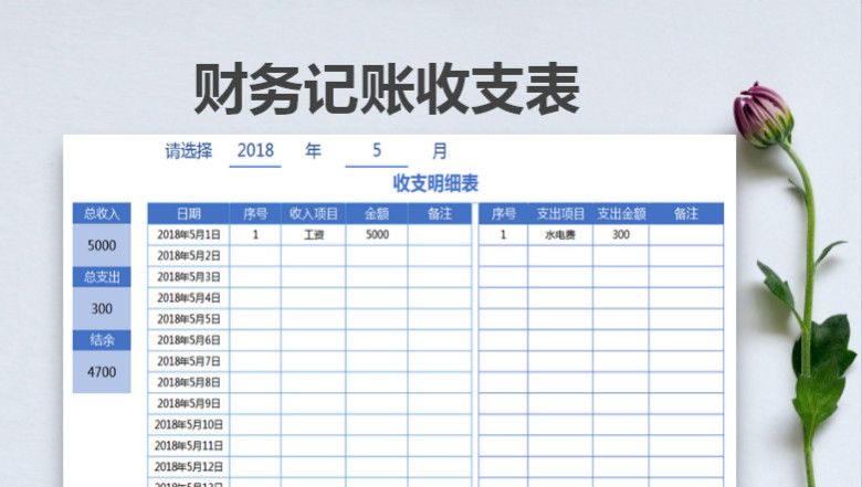财务记账收支表