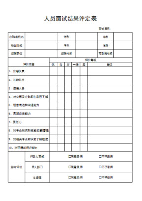 人员面试结果评定表