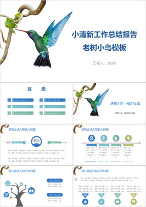 小清新工作总结报告老树小鸟模板ppt