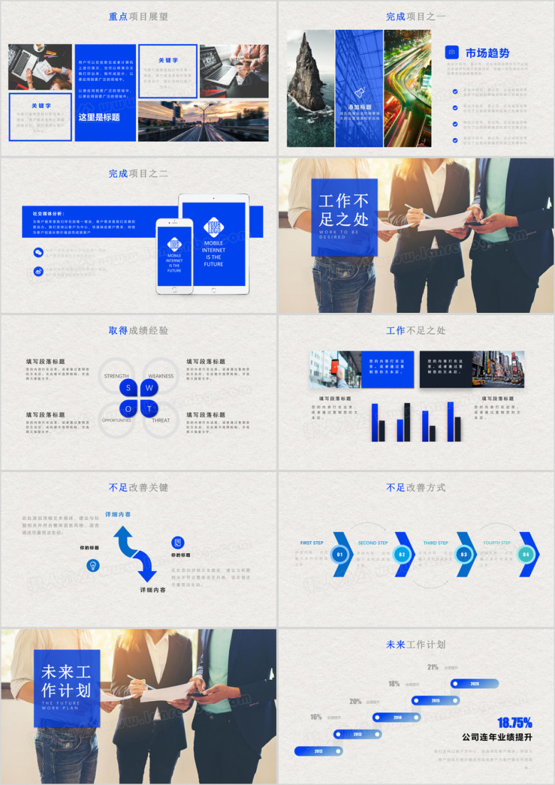 创意蓝色年终总结工作汇报计划ppt模板