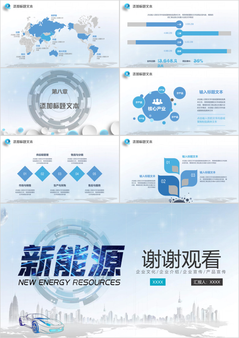 蓝色新能源汽车企业宣传画册公司简介通用ppt