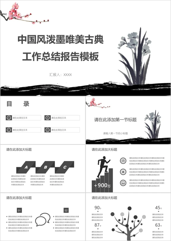 中国风泼墨唯美古典工作总结报告模板ppt