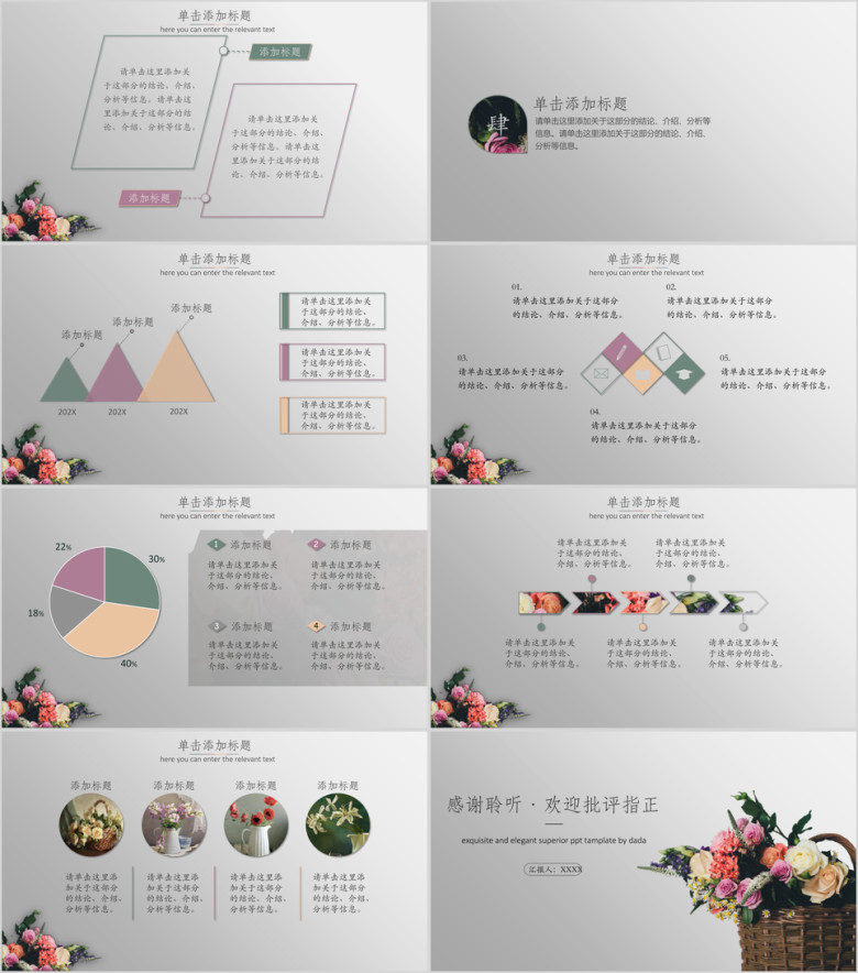 清新简约植物花卉模板ppt