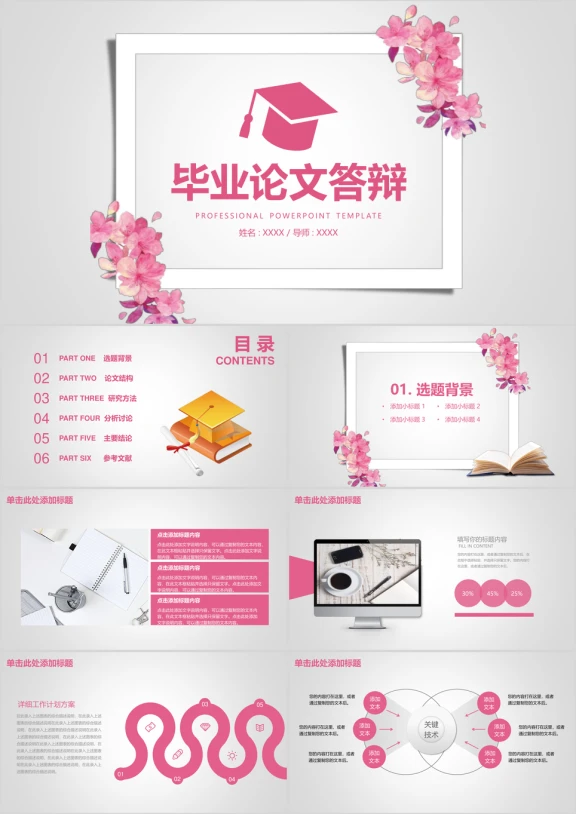 小清新文艺毕业开题报告汇报总结动态ppt