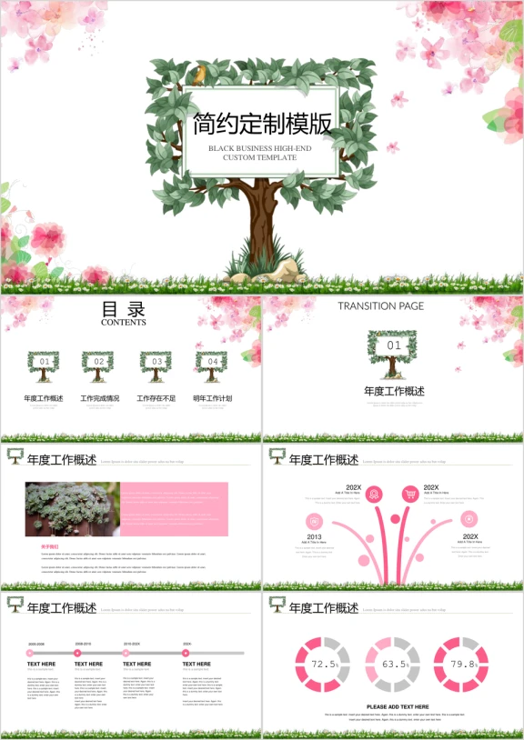 绿色简约清新高端定制ppt模板