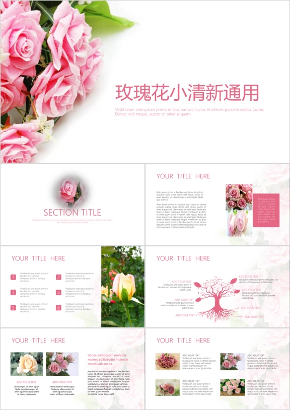 玫瑰花小清新通用 ppt 模板