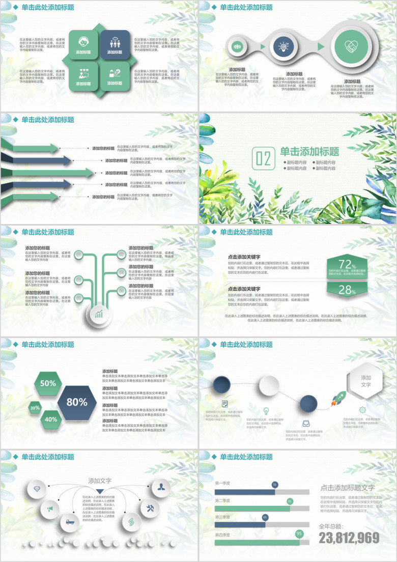 绿色清新文艺商务工作总结ppt