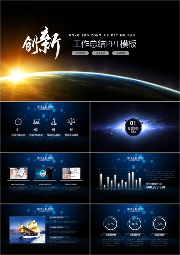 创新工作总结深色ppt模板