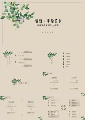 清新淡雅手绘植物中国风品牌策划提案ppt模板