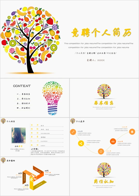 小清新橙色竞聘述职个人简历ppt