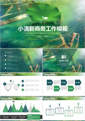 小清新荷叶简约商务年终工作总结计划通用动态ppt