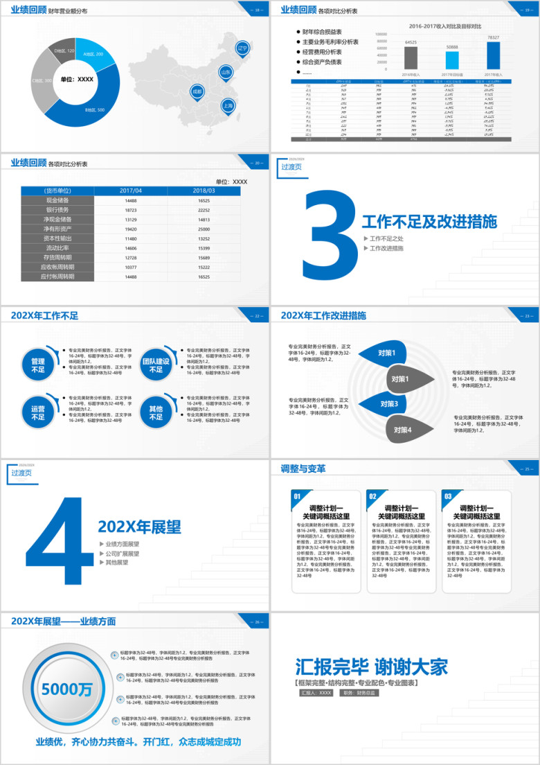 蓝色阶梯向上财务总结述职报告ppt