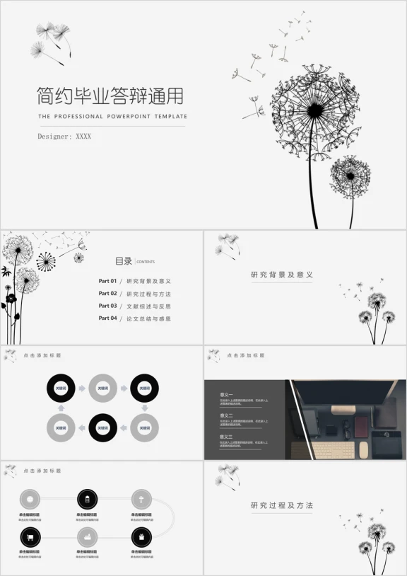 简约蒲公英毕业论文答辩课题报告通用ppt模板