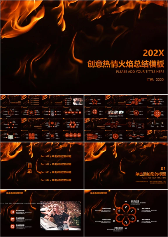 创意热情火焰培训演讲总结报告模板ppt