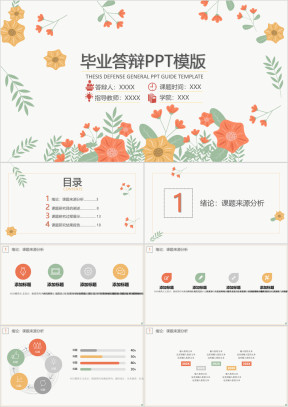 复古花卉毕业答辩ppt模板