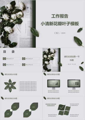 工作报告小清新花瓣叶子模板ppt