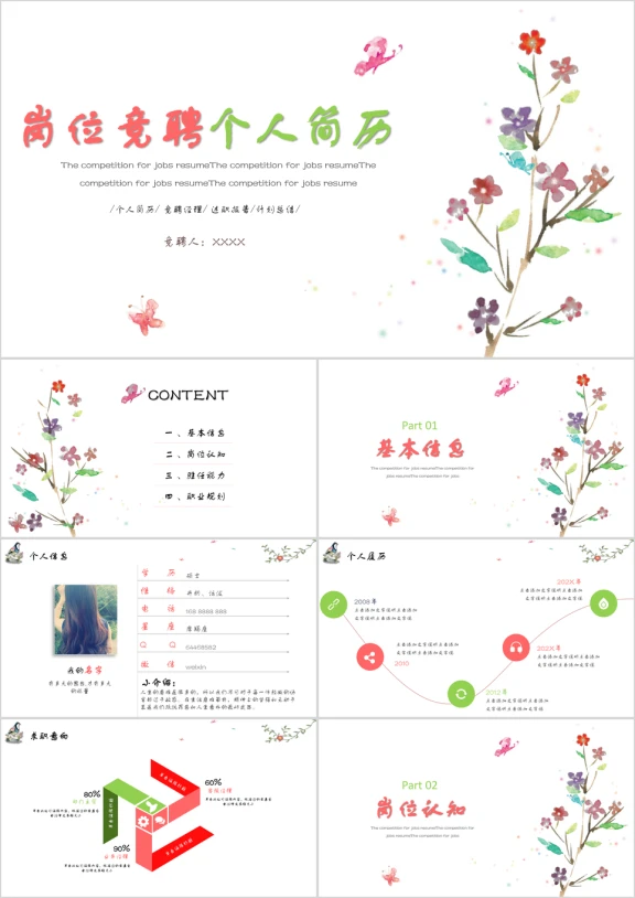文艺清新个人求职简历岗位竞聘竞选报告ppt