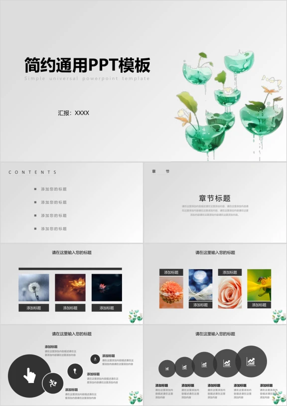 简约荷花盆栽通用总结ppt模板