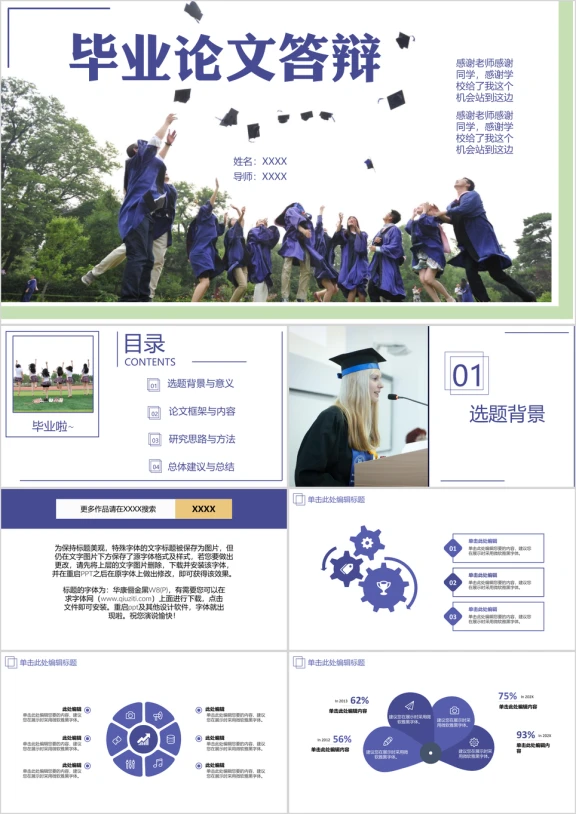 毕业论文答辩毕业照博士帽ppt模板