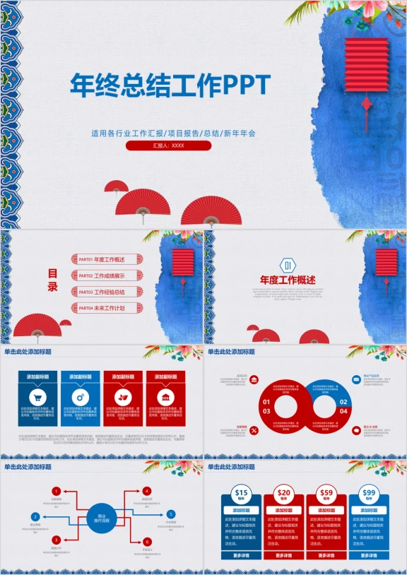 喜庆中国风商务年终总结工作汇报ppt