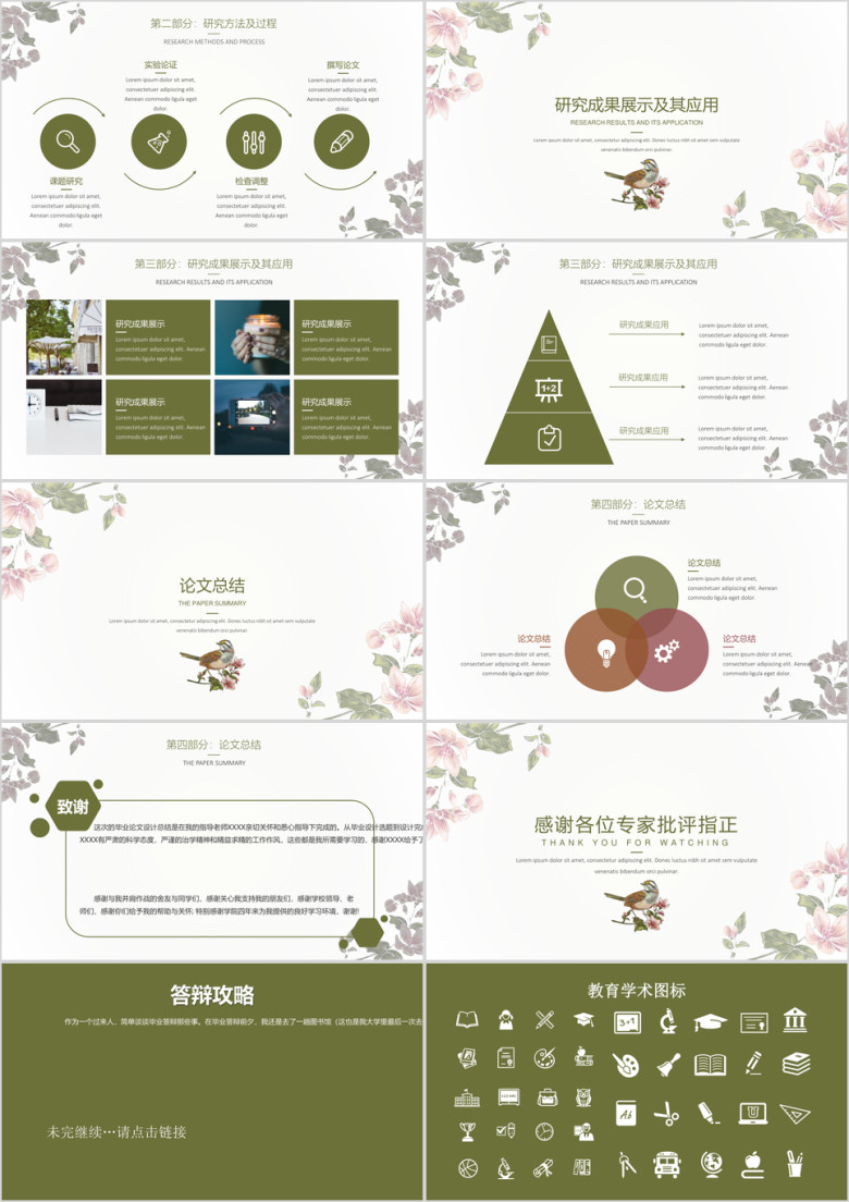 小清新简约花卉毕业答辩模板ppt