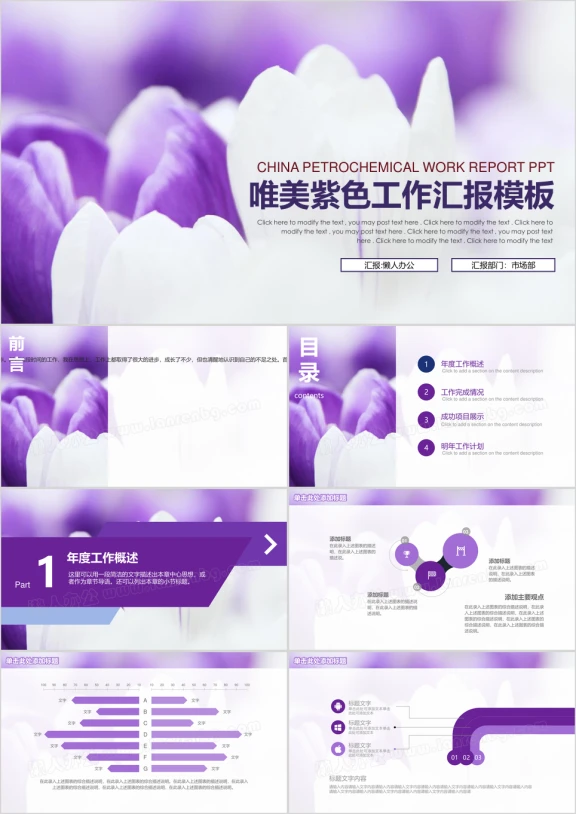 唯美紫色梦幻工作汇报总结计划ppt