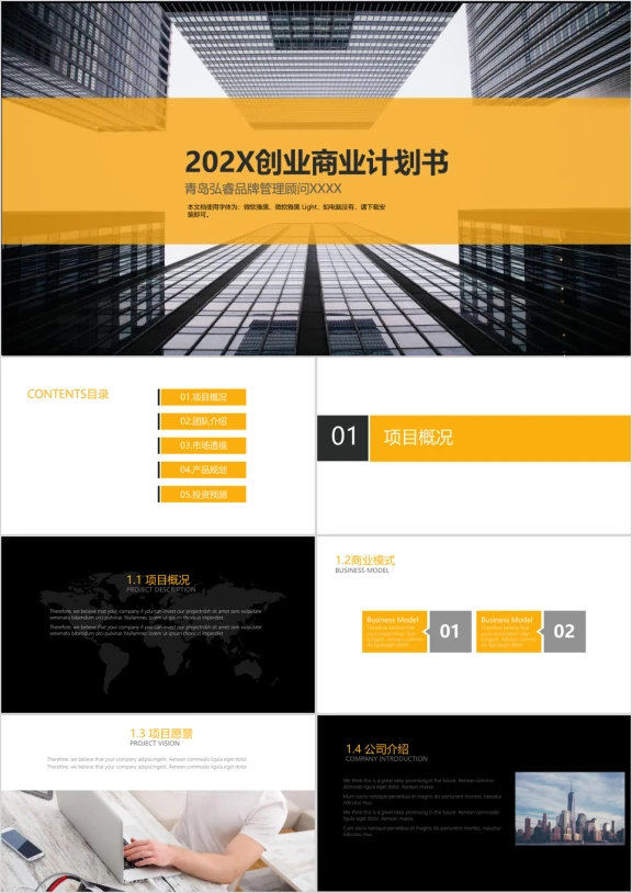商业创业计划书-黑金风格-高端大气-商务-国际范儿ppt