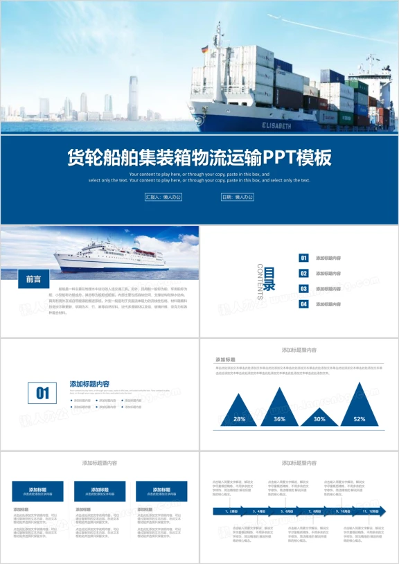 港口码头交通货轮海运运输集装箱物流ppt模板