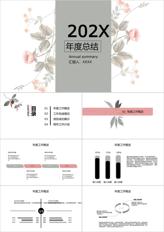 小清新年度总结ppt