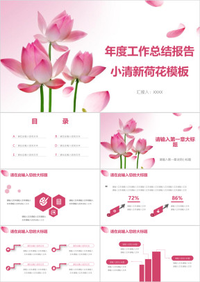 年度工作总结报告小清新荷花模板ppt
