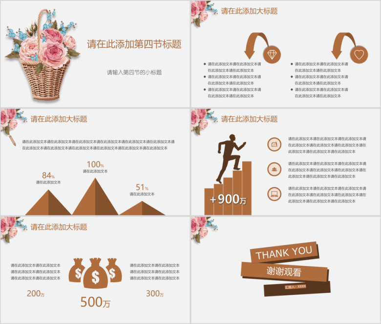 年度工作报告小清新篮子花卉模板ppt