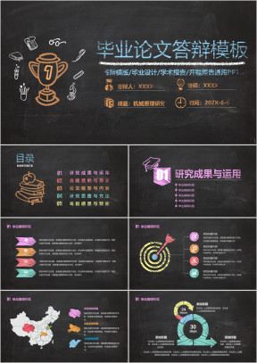 毕业设计论文答辩小清新粉笔手绘黑板背景ppt模板