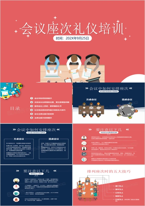 扁平化会议座次礼仪培训ppt