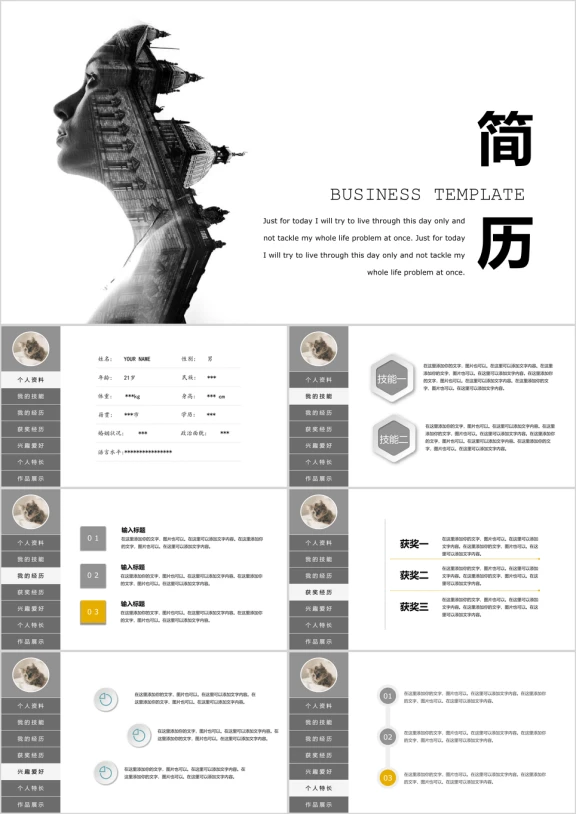 个性简历创意脸庞全框架个性简历模板ppt