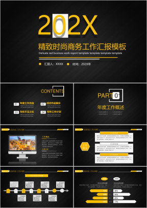 黑色炫酷时尚商务年终工作总结ppt模板