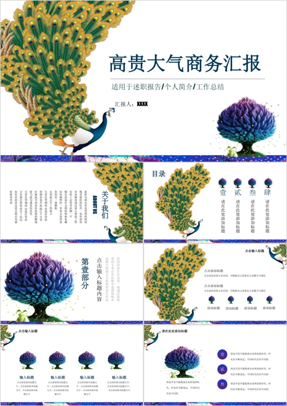 炫彩孔雀 创意工作总结 工作汇报模板ppt