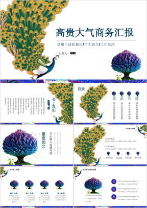 炫彩孔雀 创意工作总结 工作汇报模板ppt