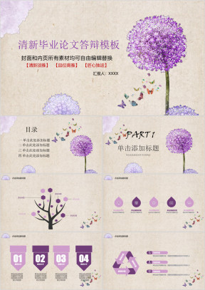 紫色小清新毕业论文答辩ppt模板