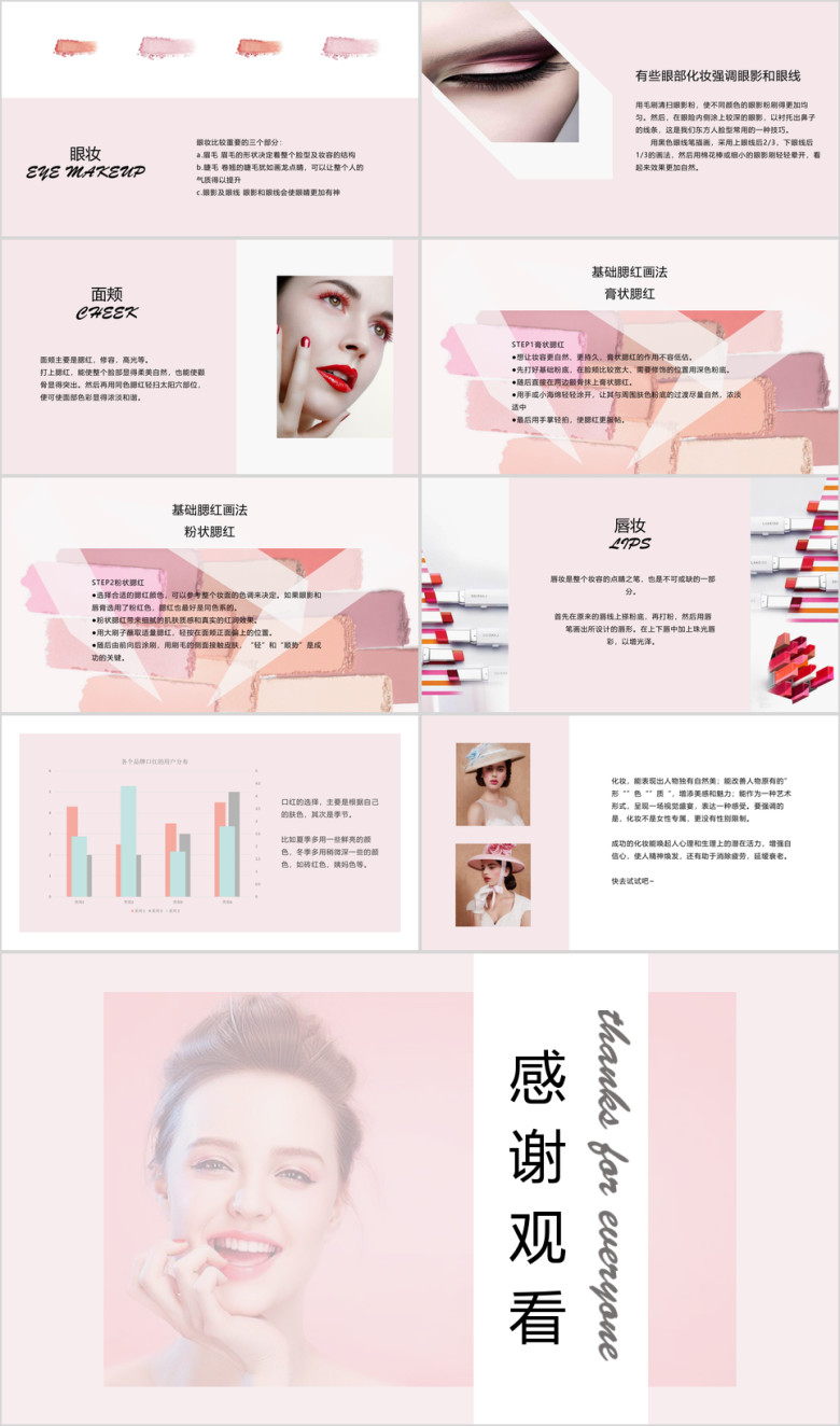 高端时尚马卡龙色美妆教程工作总结ppt模