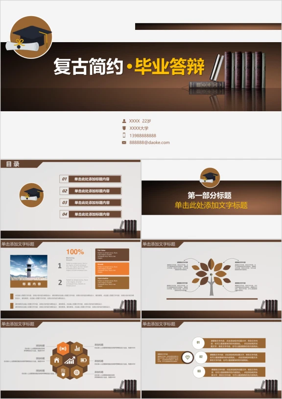 复古书籍背景毕业论文答辩专用模板ppt