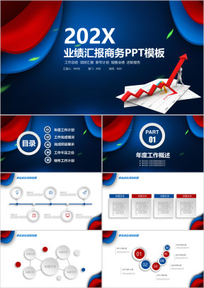 红蓝年终总结工作汇报商务ppt