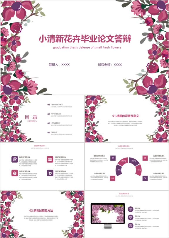 小清新花朵毕业论文答辩开题报告模板ppt