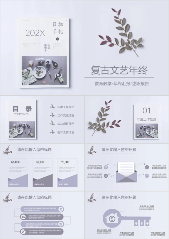 简约复古文艺年终工作总结汇报ppt
