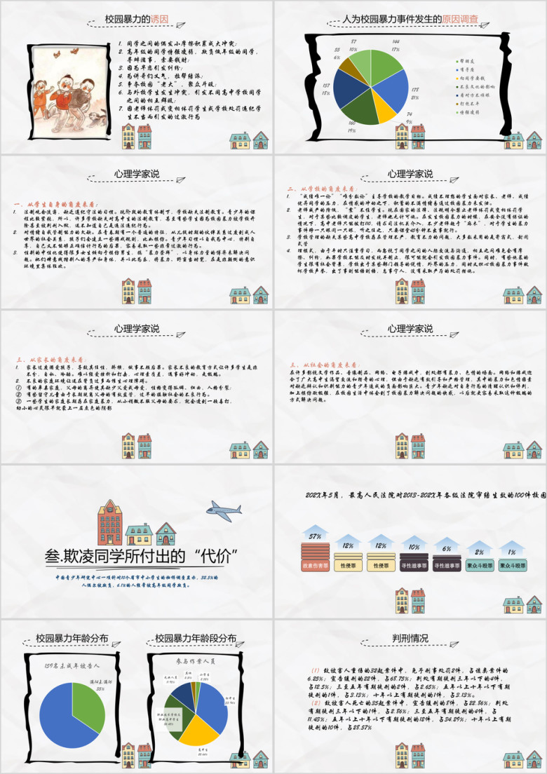 卡通手绘平安校园反对校园欺凌主题班会ppt
