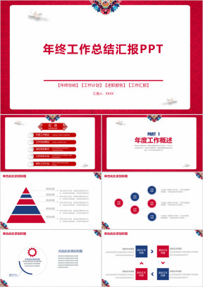 红色喜庆中国风年终工作总结汇报ppt