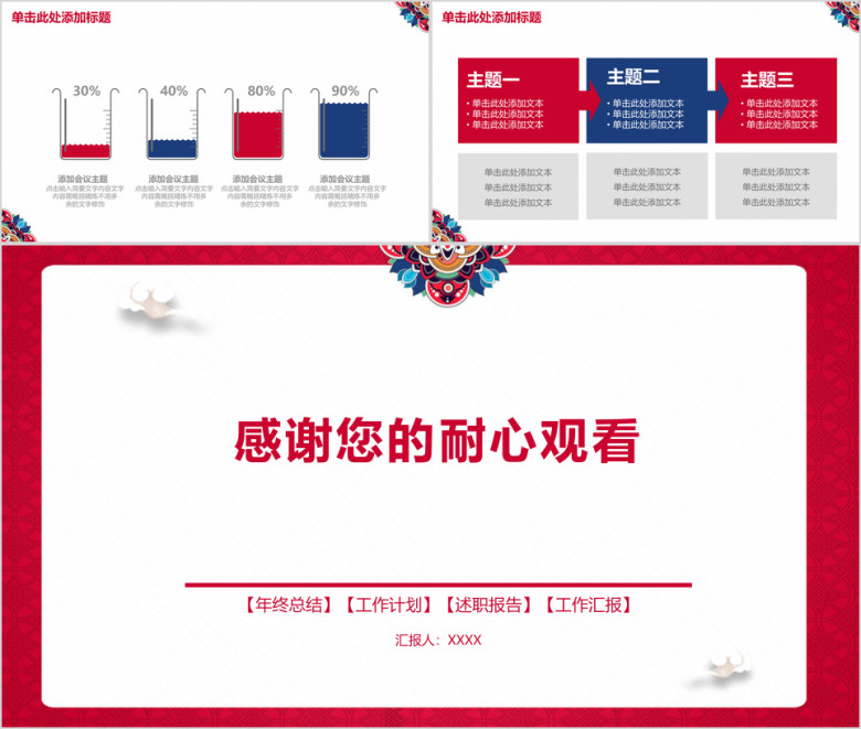 红色喜庆中国风年终工作总结汇报ppt