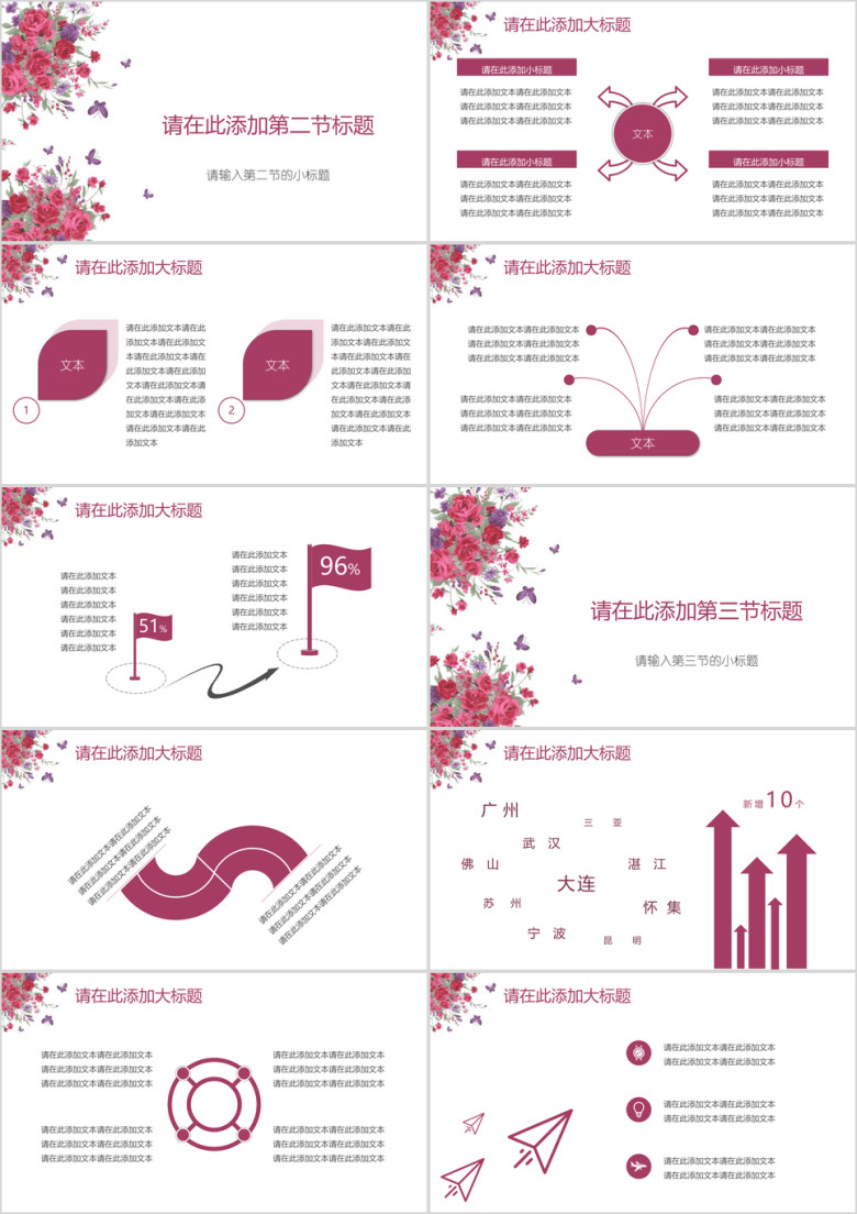 工作总结唯美小清新花卉蝴蝶模板ppt