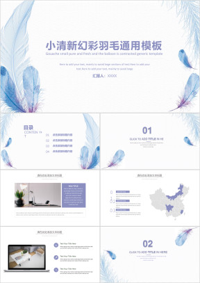 小清新幻彩羽毛工作总结模板ppt