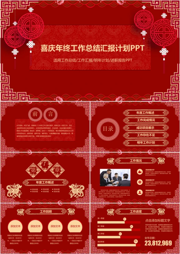 狗年红色喜庆年终工作总结汇报计划述职报告ppt